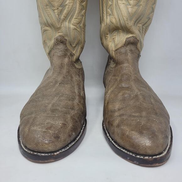 Vintage Justin Boots EXOTIC Mens 9.5D Beige Tan Leather Western Cowboy USA B1707 - Picture 5 of 15